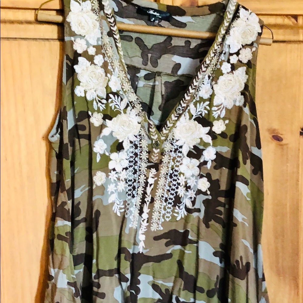 Andree Camo Sleeveless Embroidered Top